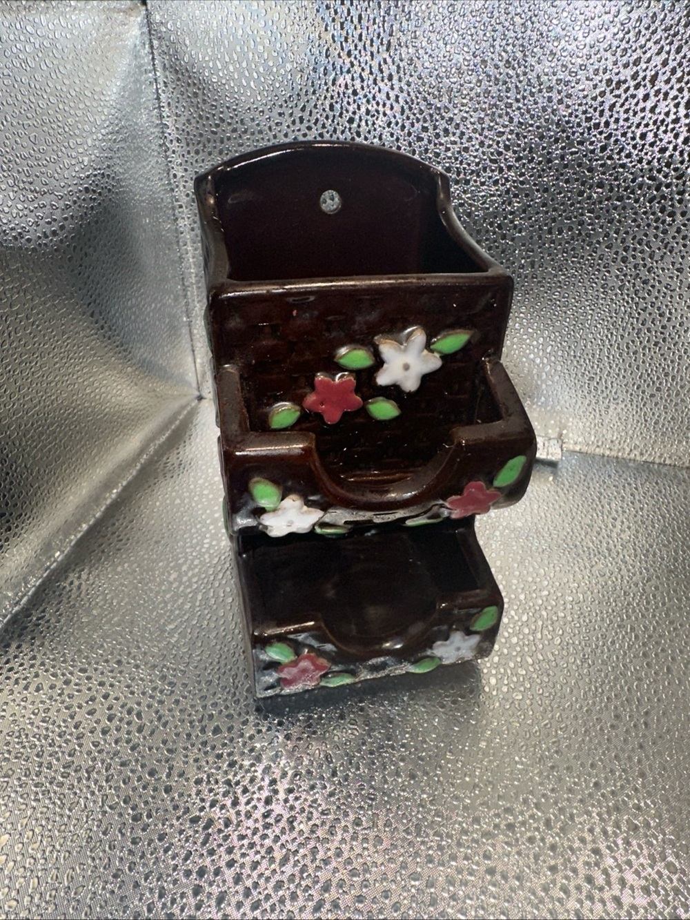 Ceramic Brown Floral match safe wall Holder made in Japan